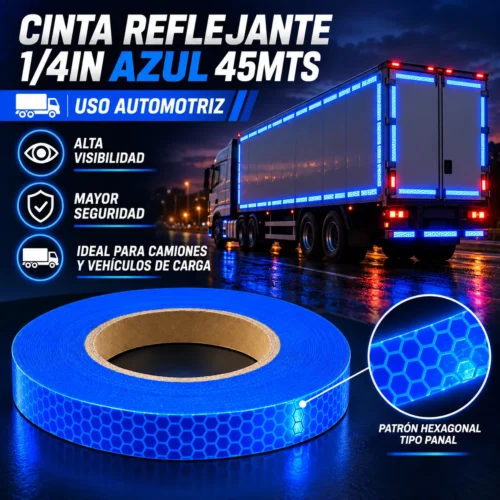 CINTA REFLEJANTE 1/4IN AZUL 45MTS