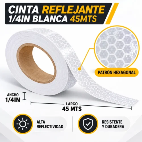 CINTA REFLEJANTE 1/4IN BLANCA 45MTS
