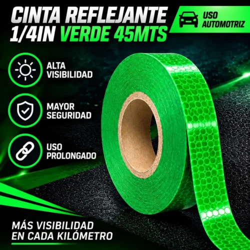 CINTA REFLEJANTE 1/4IN VERDE 45MTS
