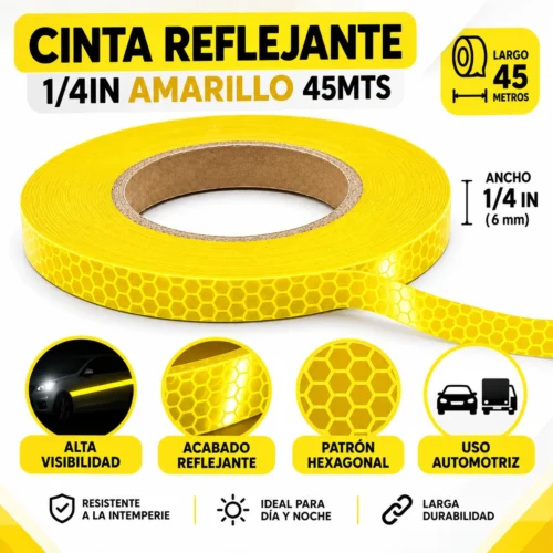 CINTA REFLEJANTE 1/4IN AMARILLO 45MTS