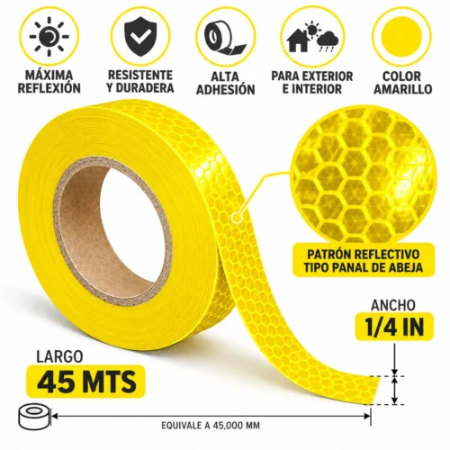 CINTA REFLEJANTE 1/4IN AMARILLO 45MTS