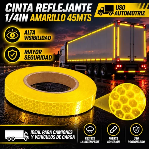 CINTA REFLEJANTE 1/4IN AMARILLO 45MTS