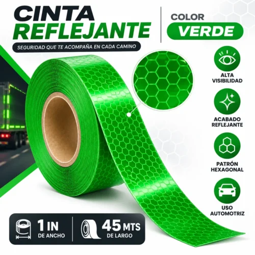 CINTA REFLEJANTE 1IN VERDE 45MTS