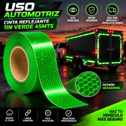 CINTA REFLEJANTE 1IN VERDE 45MTS