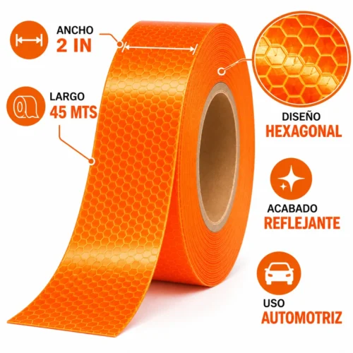 CINTA REFLEJANTE 2IN NARANJA 45MTS