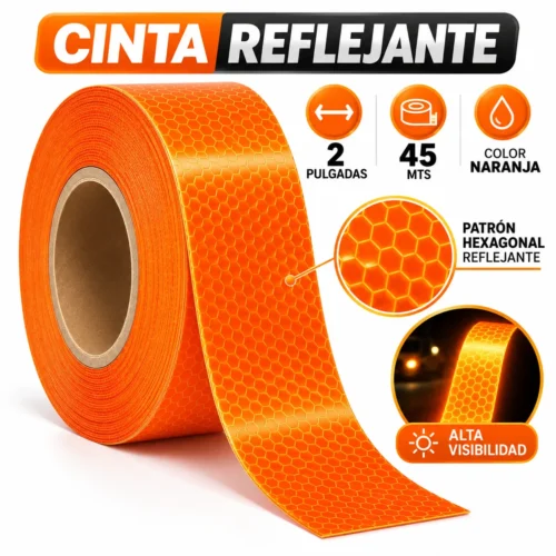 CINTA REFLEJANTE 2IN NARANJA 45MTS