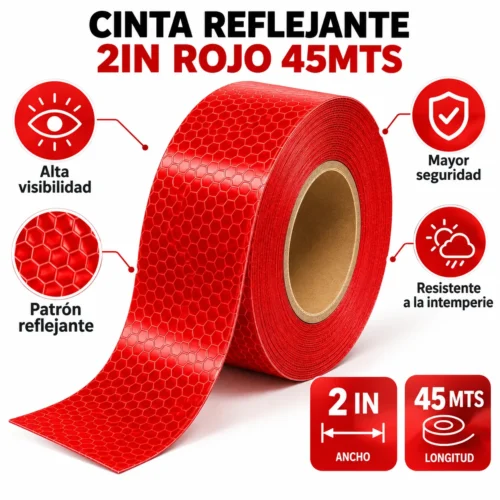 CINTA REFLEJANTE 2IN ROJO 45MTS