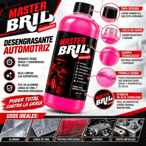 REMOVEDOR DE OXIDOS, GRASAS Y ADHERENCIAS EN ALUMINIO MASTER BRIL ROJO 1 LT