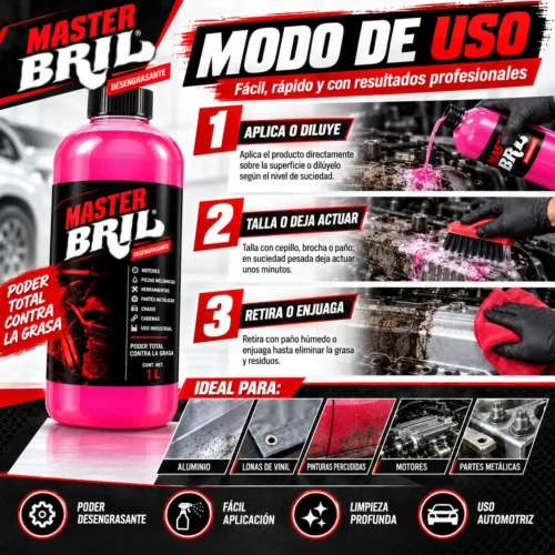 REMOVEDOR DE OXIDOS, GRASAS Y ADHERENCIAS EN ALUMINIO MASTER BRIL ROJO 1 LT