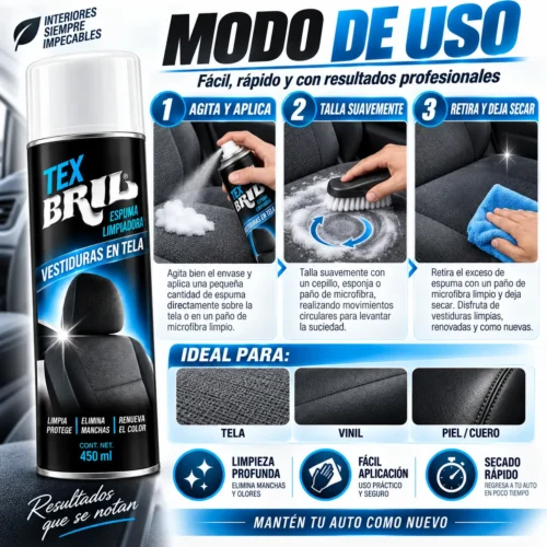 LIMPIADOR DE VESTIDURAS SECADO RAPIDO TEX BRIL 433 ML