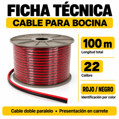 CABLE PARA BOCINA 100M - CALIBRE 22
ROJO/NEGRO
