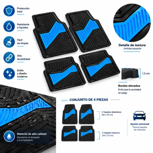 TAPETE AUTOMOTRIZ 4 PZAS AZUL