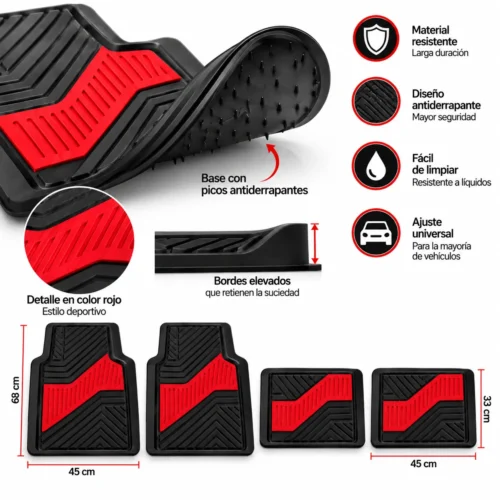 TAPETE AUTOMOTRIZ 4 PZAS ROJO