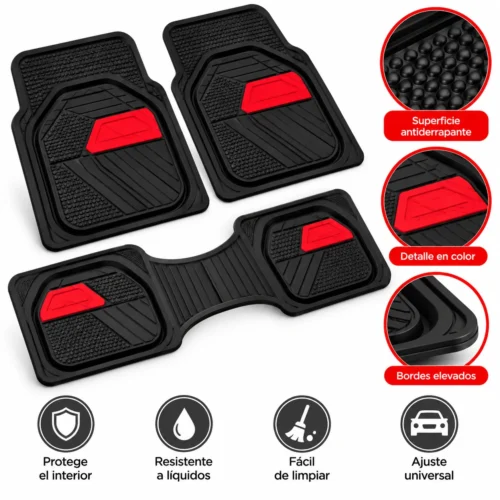 TAPETE AUTOMOTRIZ 3 PZAS ROJO