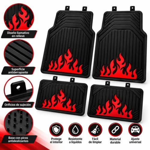 TAPETE AUTOMOTRIZ 4 PZAS ROJO
