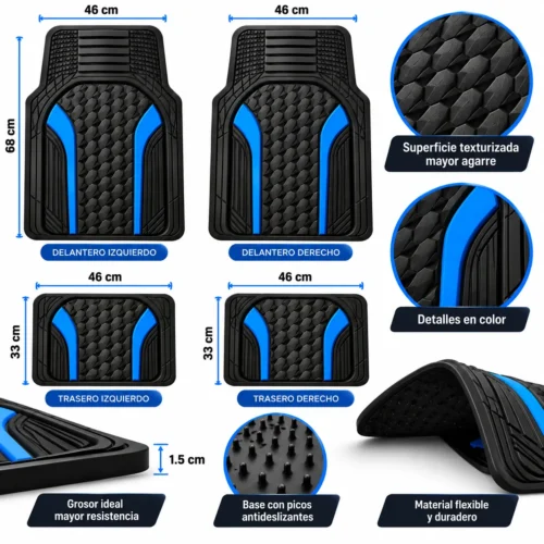TAPETE AUTOMOTRIZ 4 PZAS AZUL