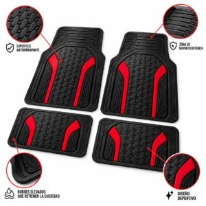 TAPETE AUTOMOTRIZ 4 PZAS ROJO