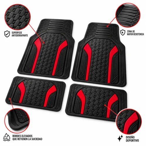 TAPETE AUTOMOTRIZ 4 PZAS ROJO
