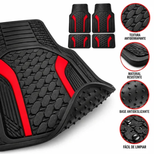 TAPETE AUTOMOTRIZ 4 PZAS ROJO