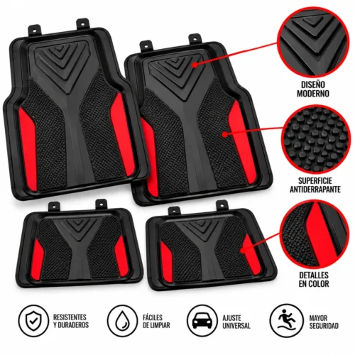 TAPETE AUTOMOTRIZ 4 PZAS ROJO