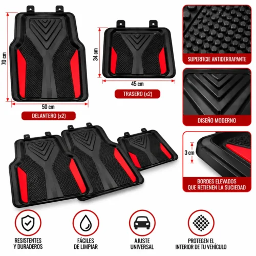 TAPETE AUTOMOTRIZ 4 PZAS ROJO