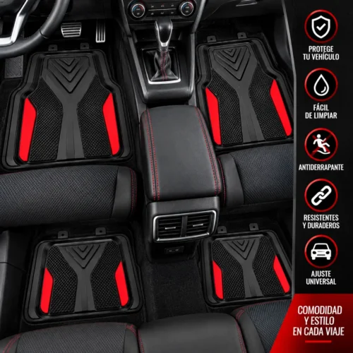 TAPETE AUTOMOTRIZ 4 PZAS ROJO