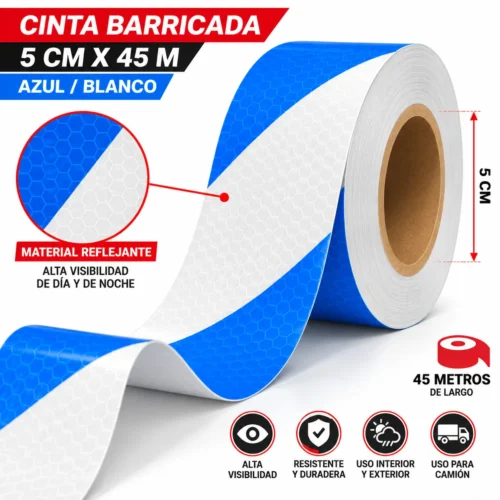 CINTA BARRICADA 5CMX45M AZUL BLANCO (RLL 45M)