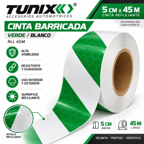 CINTA BARRICADA 5CMX45M VERDE BLANCO (RLL 45M)
