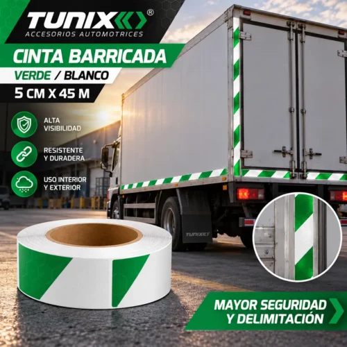 CINTA BARRICADA 5CMX45M VERDE BLANCO (RLL 45M)