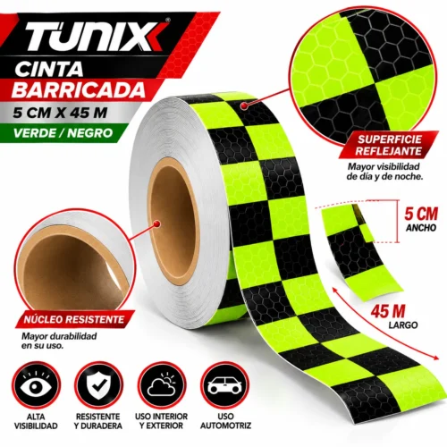 CINTA BARRICADA 5CMX45M VERDE NEGRO (RLL 45M)