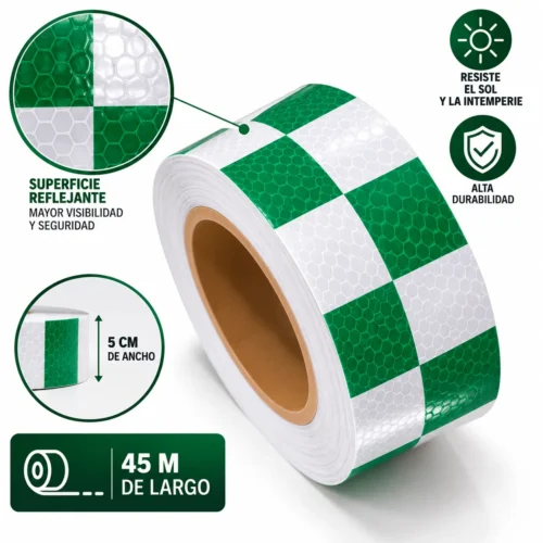 CINTA BARRICADA 5CMX45M VERDE BLANCO (RLL 45M)