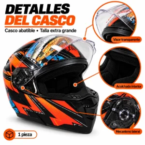 CASCO PARA MOTOCICLISTA ABATIBLE CON DISEÑO EXTRA GRANDE DOT (PIEZA)