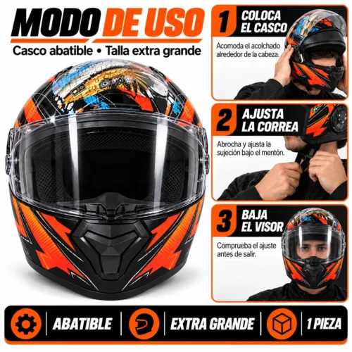 CASCO PARA MOTOCICLISTA ABATIBLE CON DISEÑO EXTRA GRANDE DOT (PIEZA)