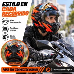 CASCO PARA MOTOCICLISTA ABATIBLE CON DISEÑO EXTRA GRANDE DOT (PIEZA)