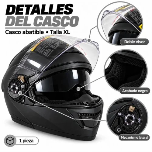 CASCO PARA MOTOCICLISTA ABATIBLE NEGRO EXTRA GRANDE DOT (PIEZA)