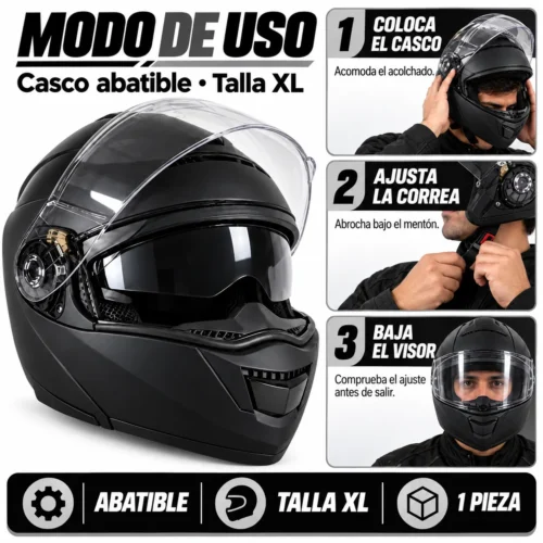 CASCO PARA MOTOCICLISTA ABATIBLE NEGRO EXTRA GRANDE DOT (PIEZA)