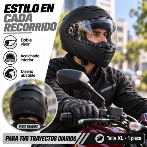 CASCO PARA MOTOCICLISTA ABATIBLE NEGRO EXTRA GRANDE DOT (PIEZA)