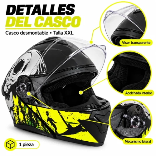 CASCO PARA MOTOCICLISTA DESMONTABLE CARBÓN DOBLE EXTRA GRANDE (Pieza)
