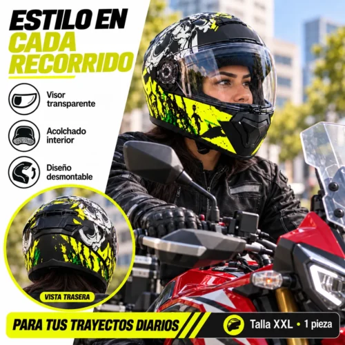 CASCO PARA MOTOCICLISTA DESMONTABLE CARBÓN DOBLE EXTRA GRANDE (Pieza)