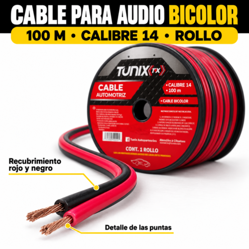CABLE PARA AUDIO BICOLOR 100 M CALIBRE 14 (ROLLO)