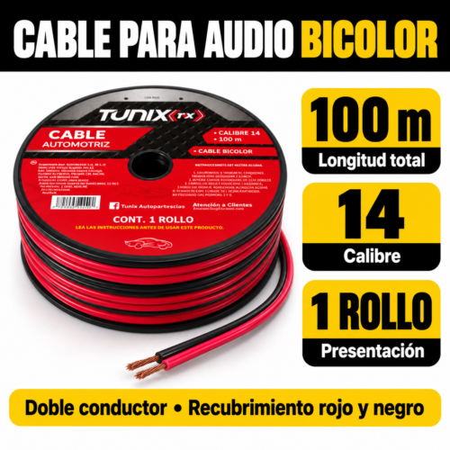CABLE PARA AUDIO BICOLOR 100 M CALIBRE 14 (ROLLO)