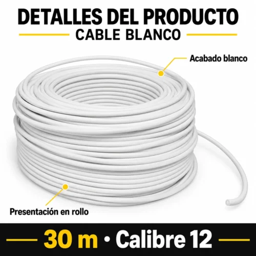 CABLE 30M CALIBRE 12 BLANCO (ROLLO)