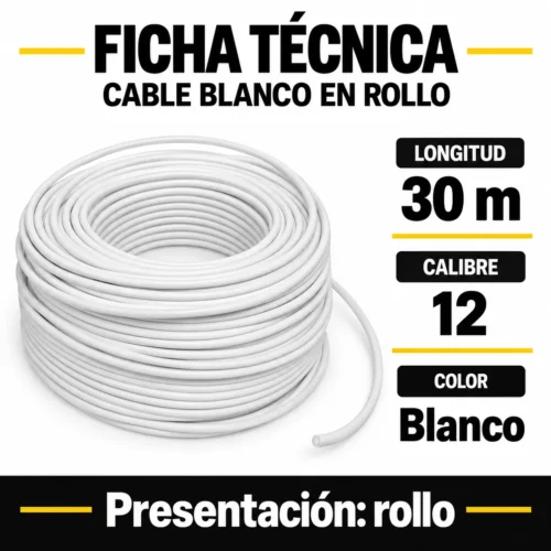 CABLE 30M CALIBRE 12 BLANCO (ROLLO)