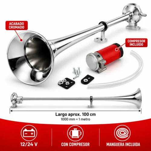 CORNETA LARGA CAMIÓN 1000MM 12/24V CON COMPRESOR (JUEGO)