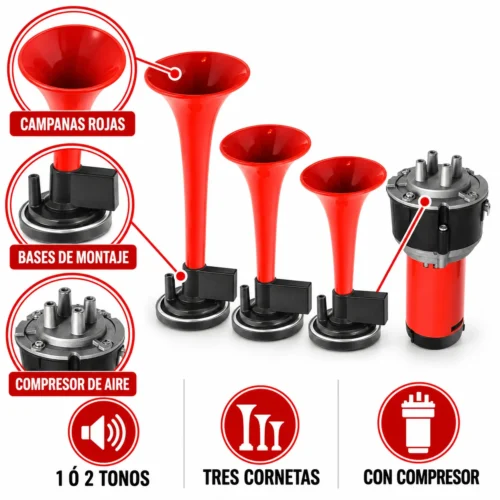 CORNETA DE AIRE TRIPLE DE 1 Ó 2 TONOS (JUEGO)