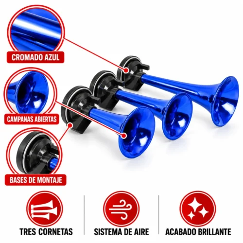 CORNETA DE AIRE TRIPLE CROMADA AZUL (PZA)