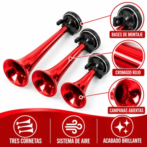 CORNETA DE AIRE TRIPLE CROMADA ROJO (PZA)