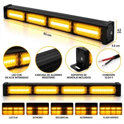 BARRA DE LED COB DE 40 W CON FUNCIONES-AMARILLO (PIEZA)