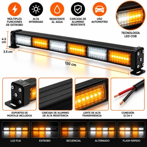 FARO DE LED COB DE 60W C/ FUNCIÓN DE ESTROBO 120cm Blanco y Ambar (PIEZA)