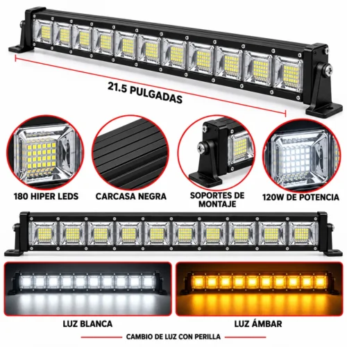 FARO CON PERILLA PARA CAMBIO LUZ ENTRE BLANCO Y ÁMBAR DE 180 HIPER LEDS / 120W 21.5in. (PIEZA)